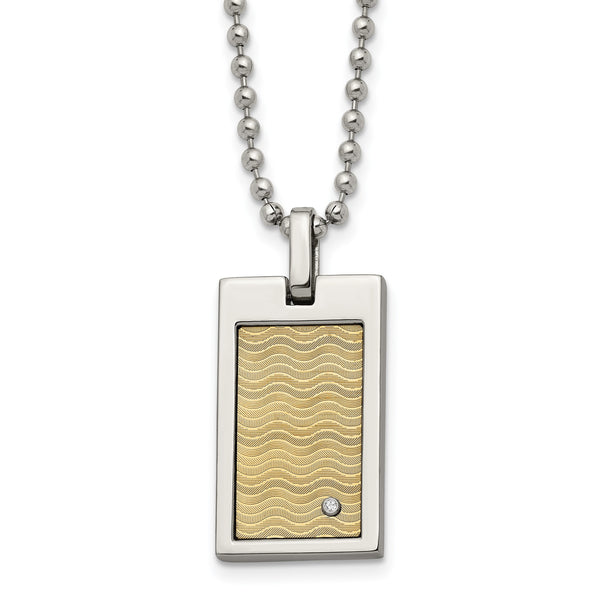 Chisel Stainless Steel Brushed and Polished with 18k Gold Accent .01carat Diamond Pendant on a 24 inch Ball Chain Necklace - Birthstone Company