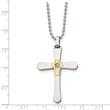 Chisel Stainless Steel Polished with 14k Gold Accent 1/2pt Diamond Cross Pendant on a 22 inch Ball Chain Necklace - Birthstone Company