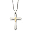 Chisel Stainless Steel Polished with 14k Gold Accent 1/2pt Diamond Cross Pendant on a 22 inch Ball Chain Necklace - Birthstone Company