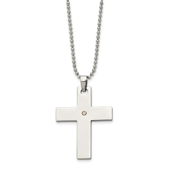 Chisel Stainless Steel Polished with 14k Gold Accent .02 carat Diamond Cross Pendant on a 22 inch Ball Chain Necklace - Birthstone Company