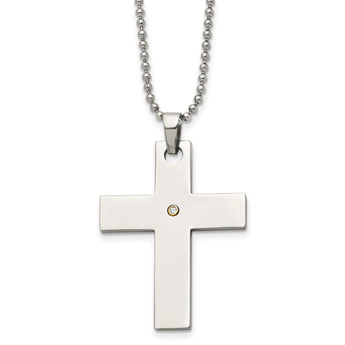 Chisel Stainless Steel Polished with 14k Gold Accent .02 carat Diamond Cross Pendant on a 22 inch Ball Chain Necklace - Birthstone Company