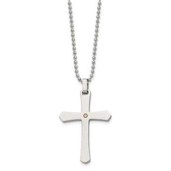 Chisel Stainless Steel Polished with 14k Gold Accent .02 carat Diamond Cross Pendant on a 22 inch Ball Chain Necklace - Birthstone Company