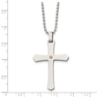 Chisel Stainless Steel Polished with 14k Gold Accent .02 carat Diamond Cross Pendant on a 22 inch Ball Chain Necklace - Birthstone Company