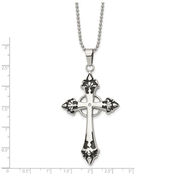 Chisel Stainless Steel Polished Enameled with .01 Carat Diamond Cross Pendant on a 24 inch Ball Chain Necklace - Birthstone Company