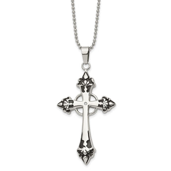 Chisel Stainless Steel Polished Enameled with .01 Carat Diamond Cross Pendant on a 24 inch Ball Chain Necklace - Birthstone Company