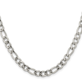 Stainless Steel 5.30mm 24in Figaro Chain - Birthstone Company