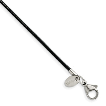 Stainless Steel Black Leather Cord 18in Necklace - Birthstone Company