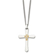 Chisel Stainless Steel Polished with 14k Gold Accent 1/15 carat Diamond Cross Pendant on a 22 inch Curb Chain Necklace - Birthstone Company