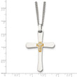 Chisel Stainless Steel Polished with 14k Gold Accent 1/15 carat Diamond Cross Pendant on a 22 inch Curb Chain Necklace - Birthstone Company