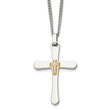 Chisel Stainless Steel Polished with 14k Gold Accent 1/15 carat Diamond Cross Pendant on a 22 inch Curb Chain Necklace - Birthstone Company