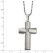 Chisel Stainless Steel Polished Black IP-plated 1/20 carat Black Diamond Striped Cross Pendant on a 22 inch Ball Chain Necklace - Birthstone Company
