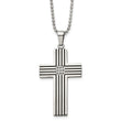 Chisel Stainless Steel Polished Black IP-plated 1/20 carat Black Diamond Striped Cross Pendant on a 22 inch Ball Chain Necklace - Birthstone Company