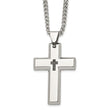 Chisel Stainless Steel Polished 1/10 carat Black Diamond Cross Pendant on a 22 inch Curb Chain Necklace
