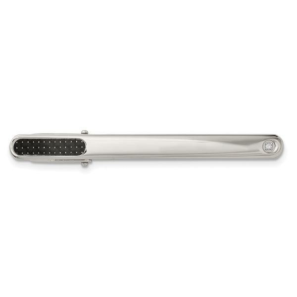 Stainless Steel Tie Bar with Diamond & Carbon Fiber - Birthstone Company