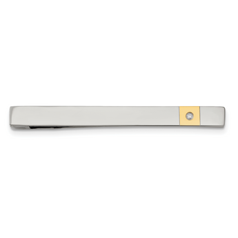 Polished Gold-Plated Stainless Steel Diamond Tie Bar