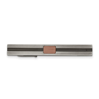 Stainless Steel Antiqued White Bronze Plated and Brown IP-plated Tie Bar - Birthstone Company