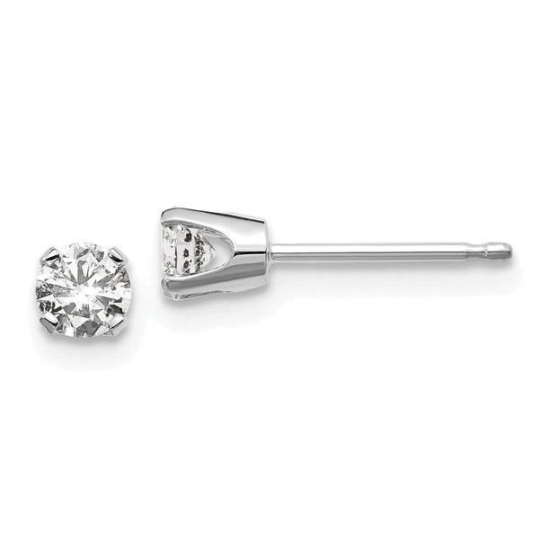 14K Gold White Diamond Stud Earrings with Rhodium Finish Unisex Elegance