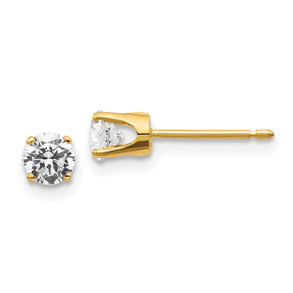 14K Yellow Gold Unisex Diamond Stud Earrings with Natural Round Stones