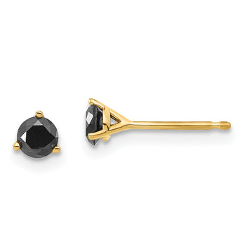 14K Gold Black Diamond Stud Earrings with Elegant 3-Prong Setting