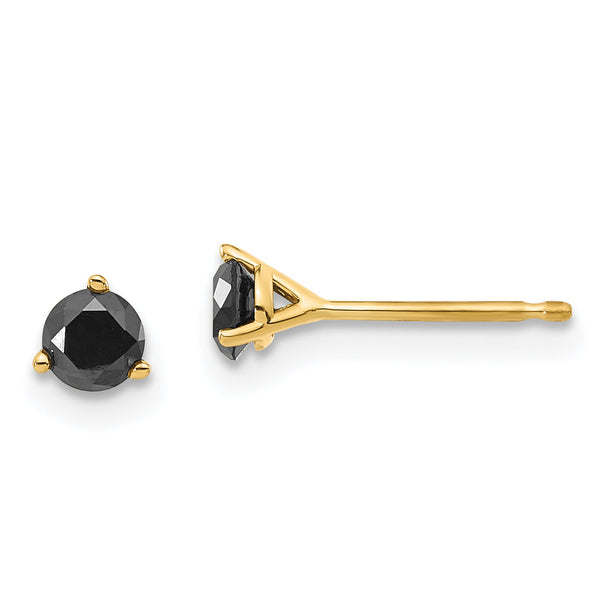 14K Gold Black Diamond Stud Earrings with Elegant 3-Prong Setting