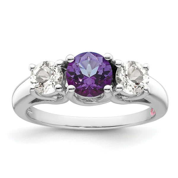 Survivor Collection Sterling Silver Rhodium-plated Clear and Purple Crystal Topaz Pamela Ring - Birthstone Company