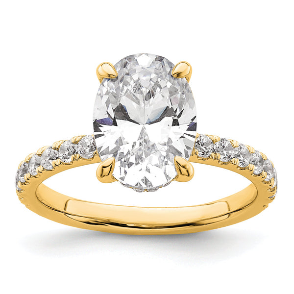 14k 3 1/2 carat Certified Lab Grown Diamond VS/SI+ G+ Oval Complete Solitaire with Flair Engagement Ring