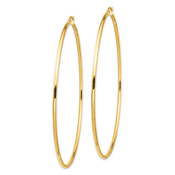 14k Polished 2x80mm Lightweight Round Tube Hoop Earrings