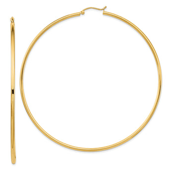 14k Polished 2x80mm Round Tube Hoop Earrings