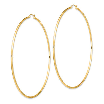 14k Polished 2x90mm Round Tube Hoop Earrings