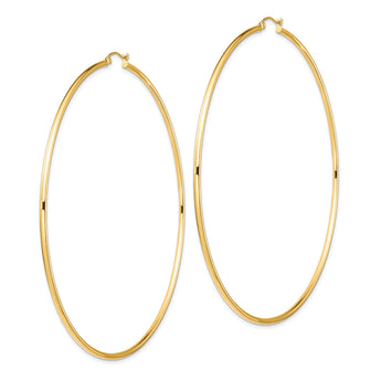 14k Polished 2x90mm Lightweight Round Tube Hoop Earrings