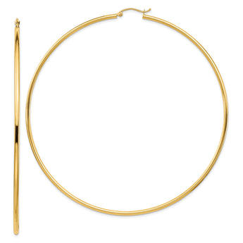 14k Polished 2x90mm Lightweight Round Tube Hoop Earrings
