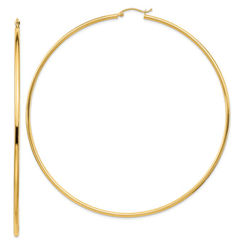 14k Polished 2x90mm Round Tube Hoop Earrings