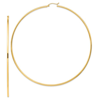 14k Polished 2x100mm Lightweight Round Tube Hoop Earrings