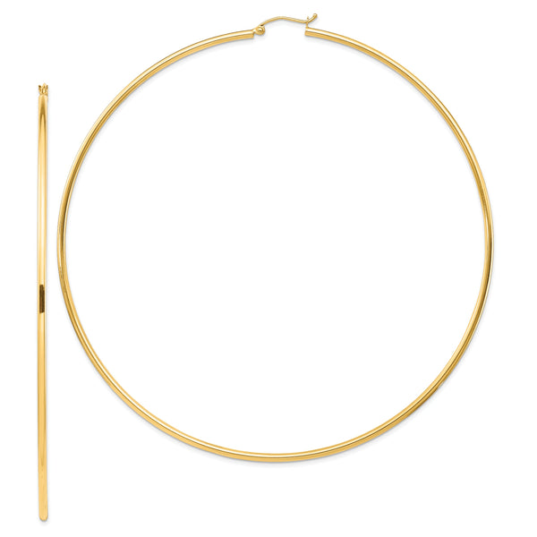 14k Polished 2x100mm Round Tube Hoop Earrings