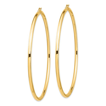 14k Polished 3x80mm Lightweight Round Tube Hoop Earrings