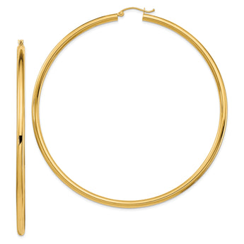 14k Polished 3x80mm Lightweight Round Tube Hoop Earrings