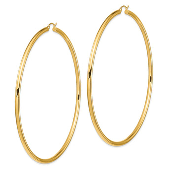 14k Polished 3x90mm Round Tube Hoop Earrings