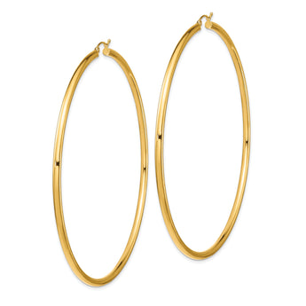 14k Polished 3x90mm Lightweight Round Tube Hoop Earrings