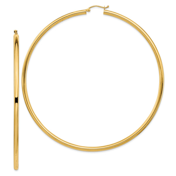 14k Polished 3x90mm Round Tube Hoop Earrings
