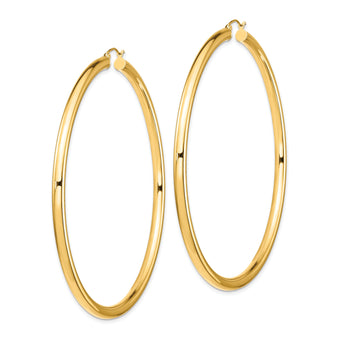 14k Polished 4x80mm Lightweight Round Tube Hoop Earrings