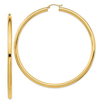 14k Polished 4x80mm Lightweight Round Tube Hoop Earrings