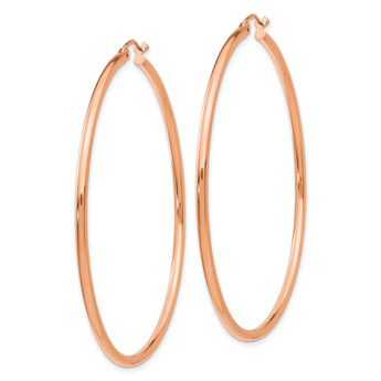 14k Rose Gold Polished 2x55mm Lightweight Tube Hoop Earrings