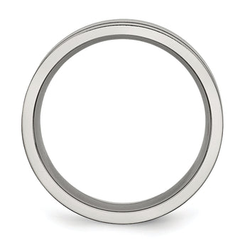 Titanium Brushed 7mm Flat Band with Black Rubber Unisex Wedding Ring - 12.5