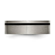 Titanium Brushed 7mm Flat Band with Black Rubber Unisex Wedding Ring - 12.5