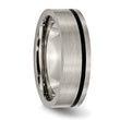 Titanium Brushed 7mm Flat Band with Black Rubber Unisex Wedding Ring - 12.5
