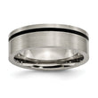 Titanium Brushed 7mm Flat Band with Black Rubber Unisex Wedding Ring - 12.5