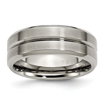 Titanium Wedding Band Grooved Polished Beveled Unisex Engravable - 13.5