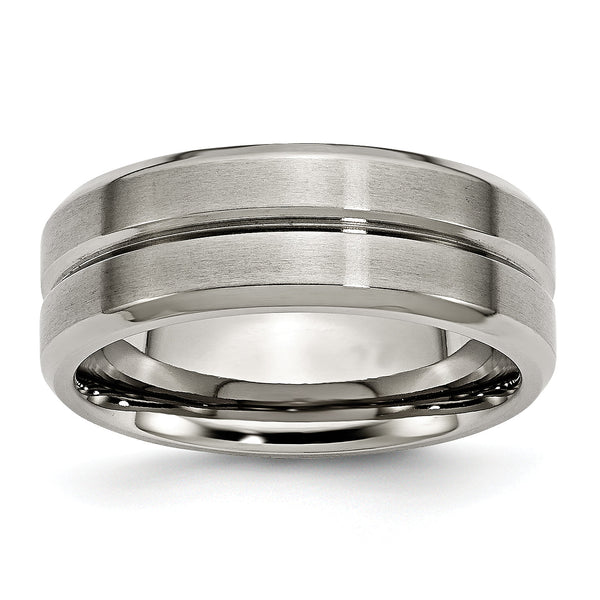 Titanium Wedding Band Grooved Polished Beveled Unisex Engravable - 13.5