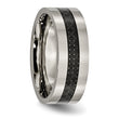 Titanium Wedding Band with Black Carbon Fiber Inlay, Polished Finish, Unisex - 8