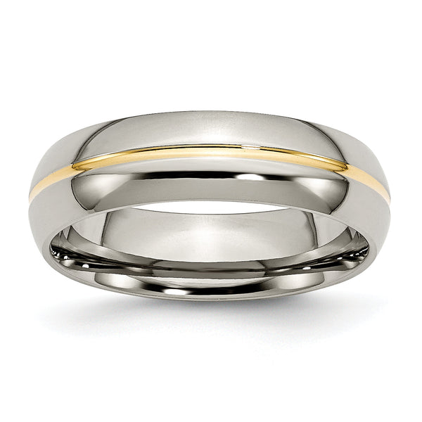 Sophia Jewelers Titanium Wedding Band with Gold Tone Grooved Elegance - 5